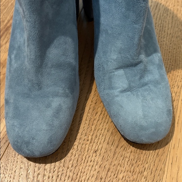 Stuart Weitzman Round Toe Ankle Boots Light Blue Suede Block Heel Chunky - Picture 5 of 10